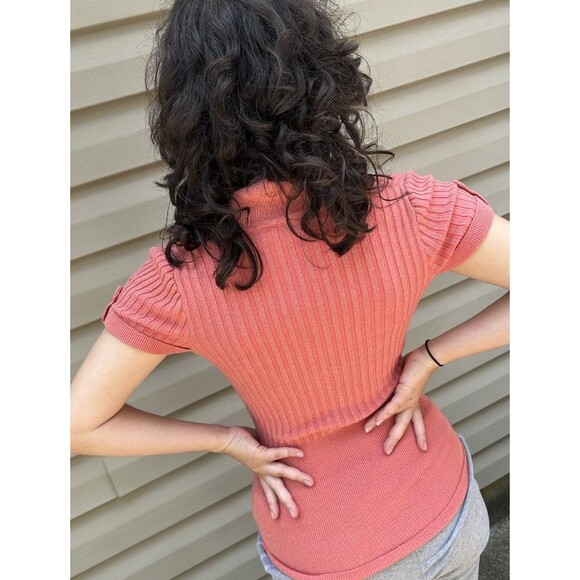 Vintage Y2K Bebe M Glitter stretch ribbed Henley blouse fitted sweater top - Picture 3 of 8